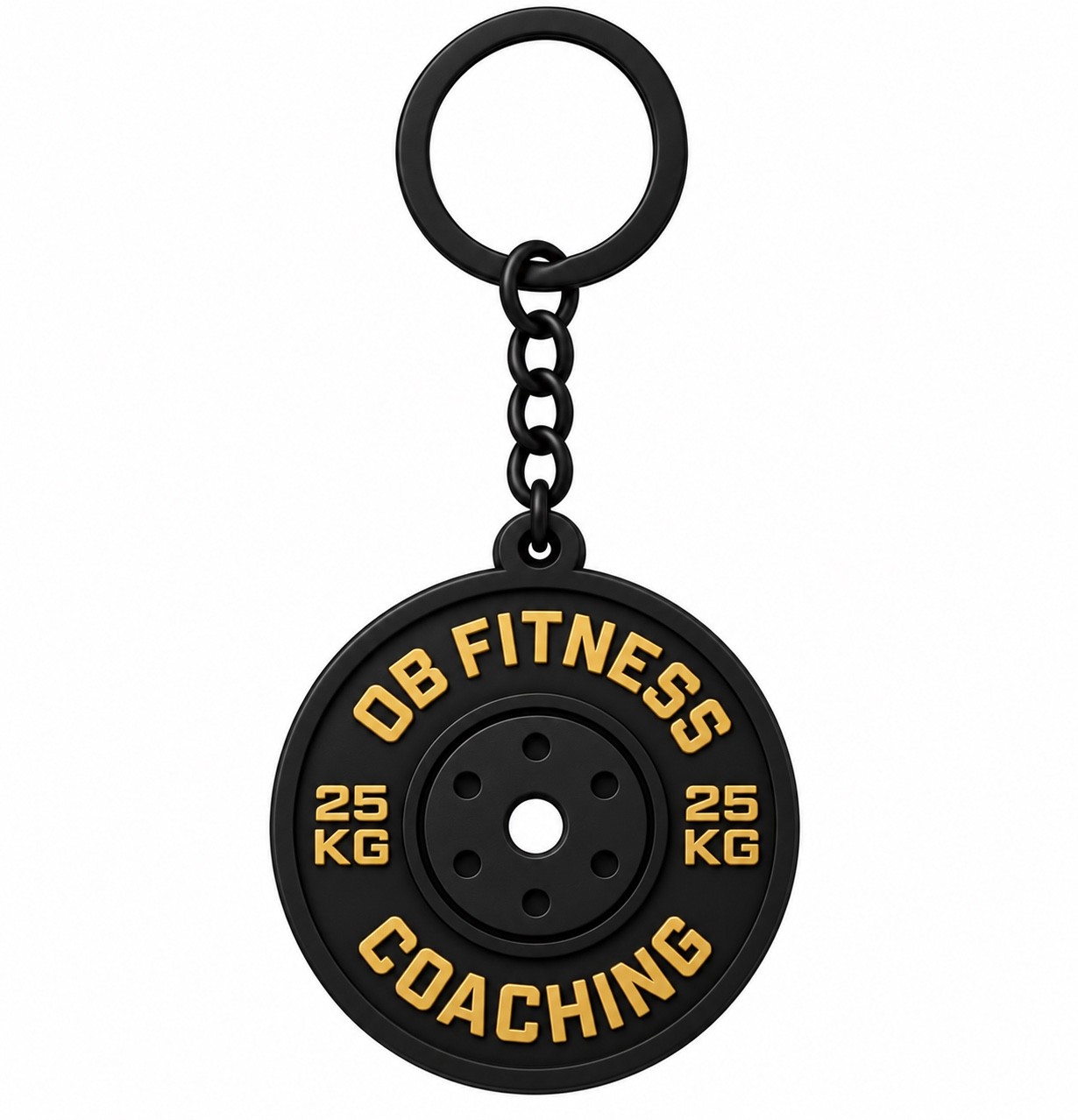 Black and gold OB Fitness 25 kg coaching keyring